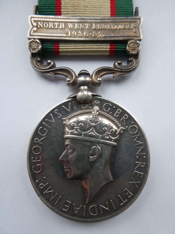 INDIAN GENERAL SERVICE MEDAL-CLASP NORTH WEST FRONTIER 1936-37-TO WATER CARRIER MATHOO- 1 ROYAL NORFOLK REGT NORFOLK