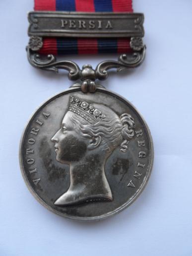 INDIA GENERAL SERVICE MEDAL CLASP PERSIA TO CAPTAIN JAMES DENNIS DE VITRE 26TH REGIMENT BOMBAY NATIVE INFANTRY