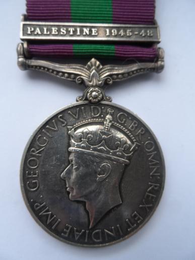 GENERAL SERVICE MEDAL-CLASP PALESTINE 1945-48 TO LT JAMES McMEEKIN YOUNG McCOLM