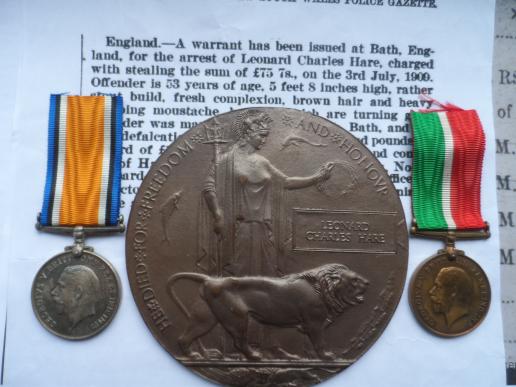 MERCANTILE MARINE MEDAL PAIR-WITH MEMORIAL PLAQUE-TO LEONARD CHARLES HARE-DIED 30TH JULY 1917 WIRELESS OPERATOR 