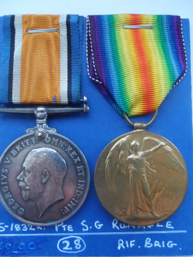 BRITISH WAR AND VICTORY MEDALS-RUNAGLE-RIFLE BRIGADE