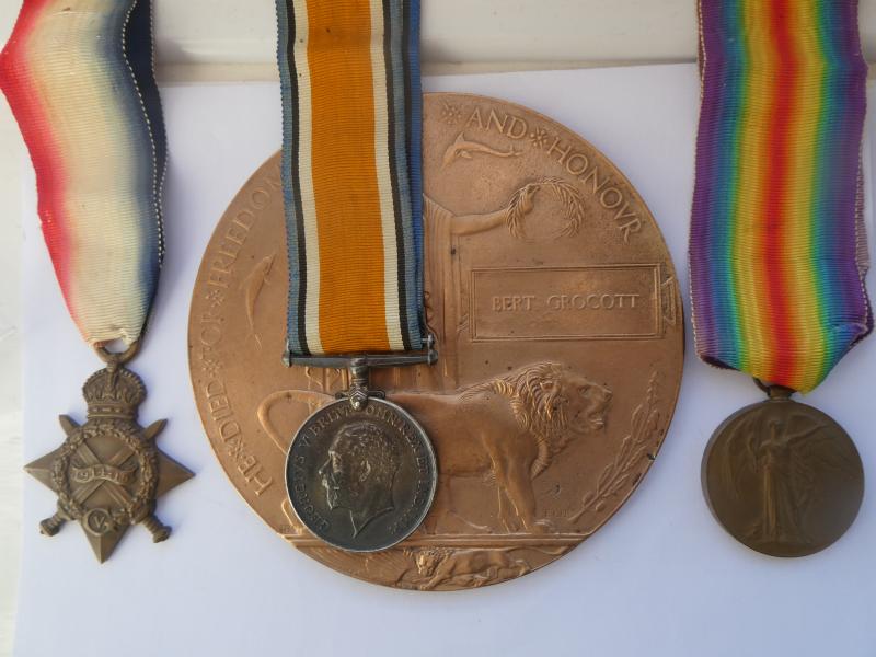 1914/15 STAR TRIO AND BRONZE MEMORIAL PLAQUE-TO GROCOTT- 4TH BATTALION MIDDLESEX REGIMENT-KILLED IN ACTION ON 29TH SEPTEMBER 1915