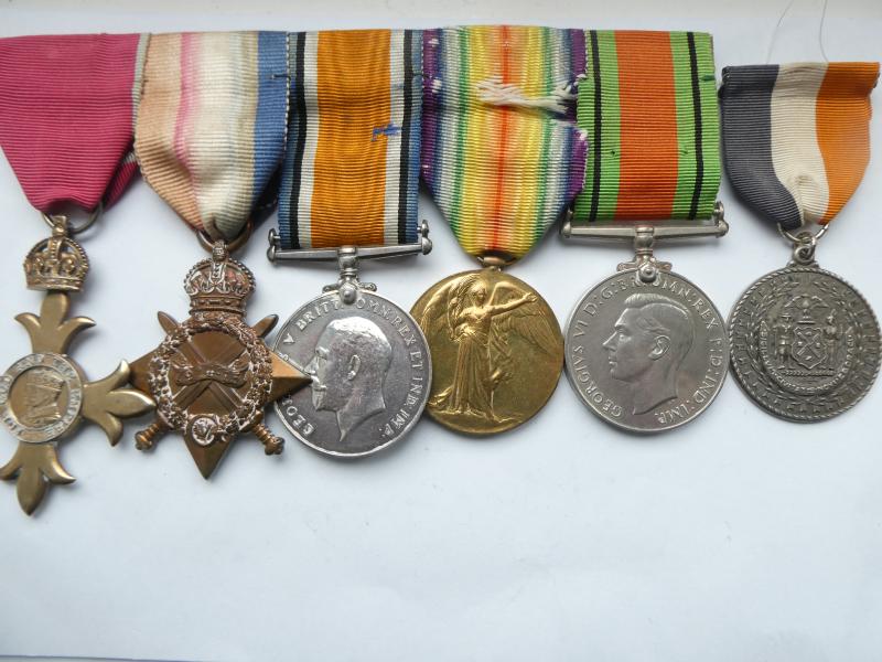 O.B.E GROUP OF FIVE TO CAPTAIN BAYNES KING'S ROYAL RIFLE CORPS-LATER AN OVERSEAS TRADE COMMISSIONER