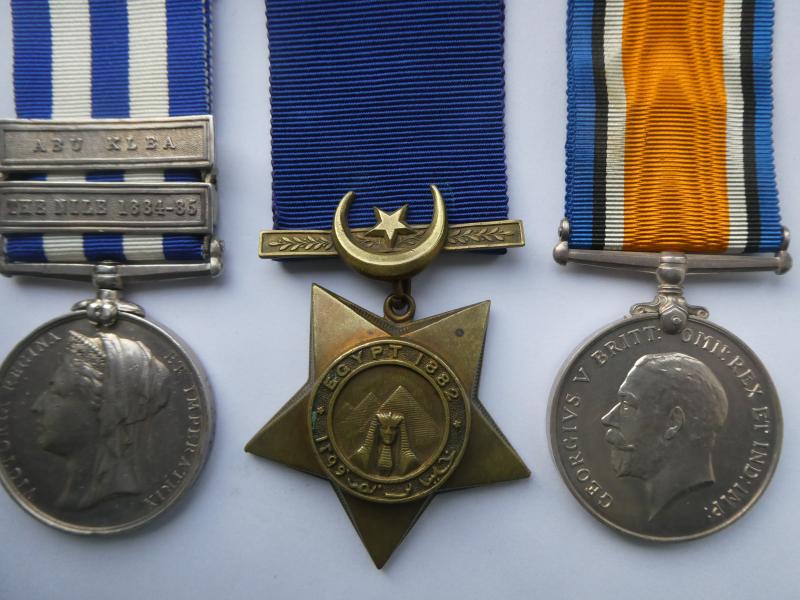EGYPT MEDAL DATED 1882-CLASPS THE NILE 1884-85-ABU KLEA (NOT ENTITLED) KHEDIVES STAR 1882-TO PAYNE-ROYAL WEST KENT REGIMENT-SOLD WITH RELATED BRITISH WAR MEDAL TO MAJOR PAYNE-MANCHESTER REGIMENT