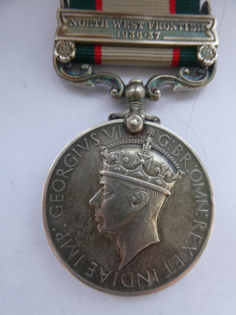 INDIA GENERAL SERVICE MEDAL CLASP NORTHWEST FRONTIER 1936-37-TO BURROWS-ROYAL NORFOLK REGT-ACCIDENTLY DROWNED NEW DELHI INDIA ON MAY 4TH 1938