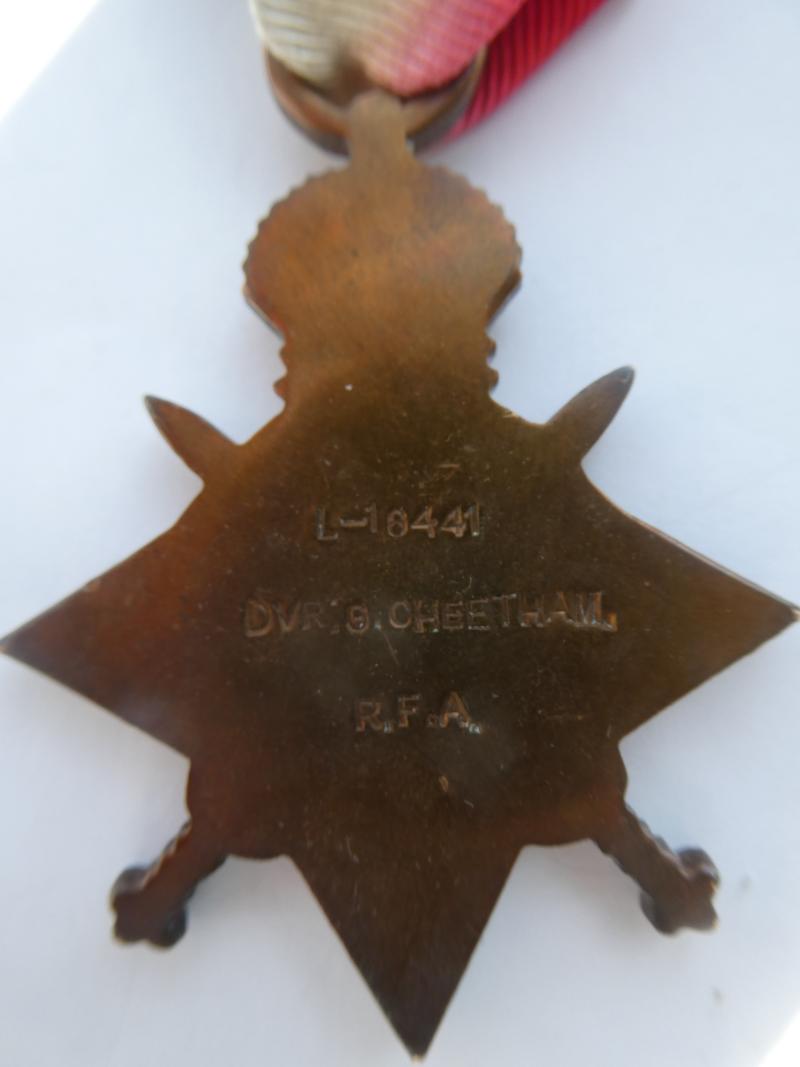 1914/15 STAR TO CHEETHAM-ROYAL FIELD ARTILLERY DIED ON 23rd NOVEMBER 1918 -FROM LIVERPOOL