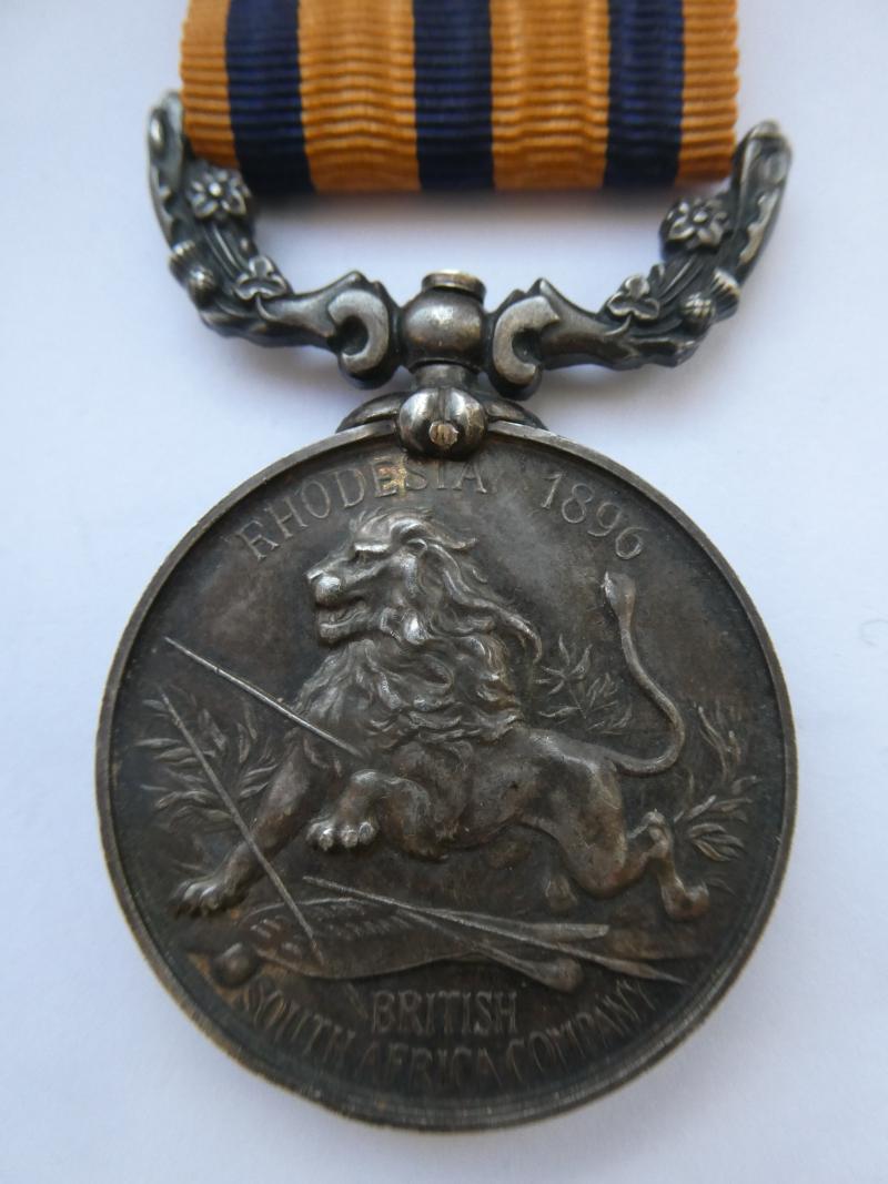 BRITISH SOUTH AFRICA COMPANY MEDAL-RHODESIA REVERSE-TO- CHRISTMAS WATSON BARNES-7TH HUSSARS-DIED 14TH NOVEMBER 1896
