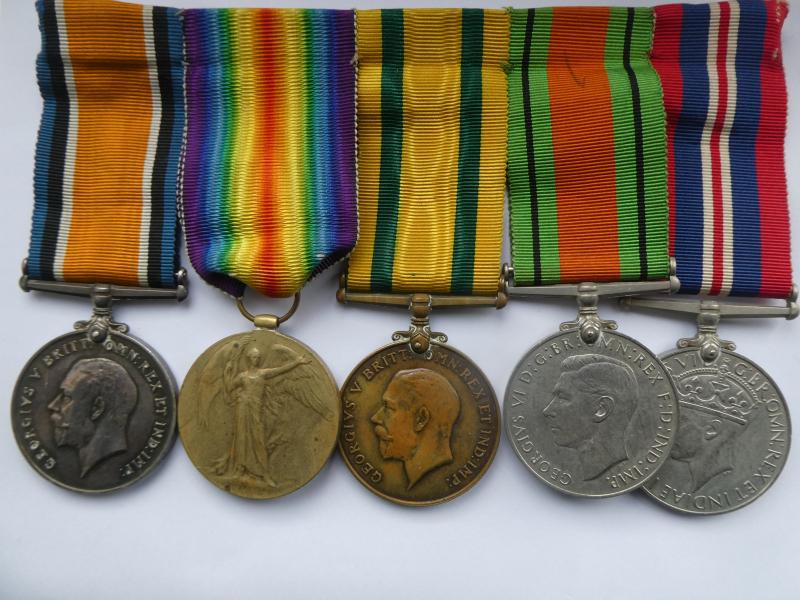 TERRITORIAL FORCE WAR MEDAL GROUP OF FIVE TO AINGER-NORFOLK REGT-WOUNDED 3 TIMES