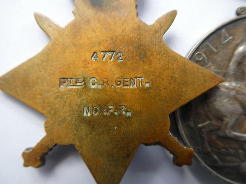 GROUP OF SIX TO CAPTAIN CHARLES ROBERT GENT-1/5TH BATTALION NORFOLK REGT -AND ROYAL ARMY SERVICE CORPS