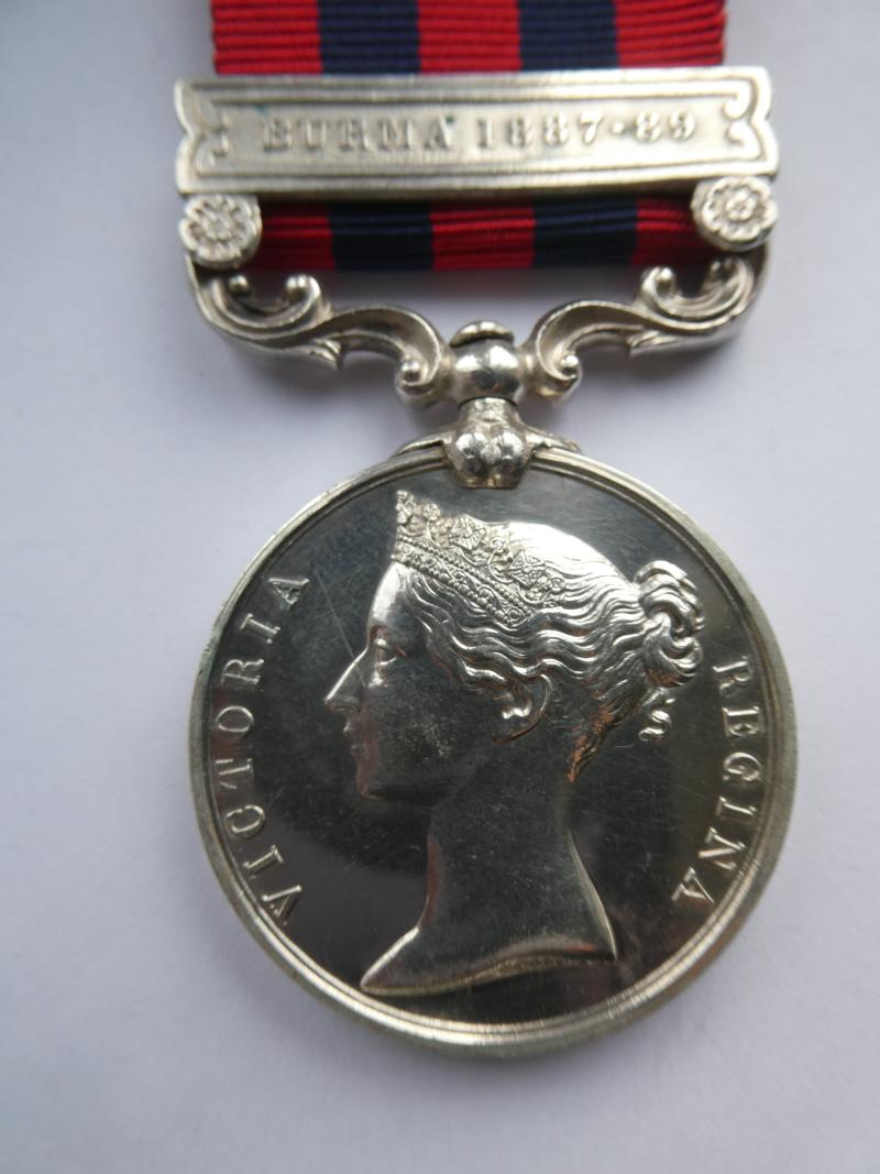 INDIA GENERAL SERVICE MEDAL-CLASP BURMA 1887-89 (1854) TO WADKIN-NORFOLK REGT