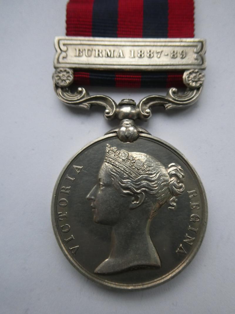 INDIA GENERAL SERVICE MEDAL CLASP BURMA 1887-89 TO BRINKLEY-NORFOLK REGIMENT