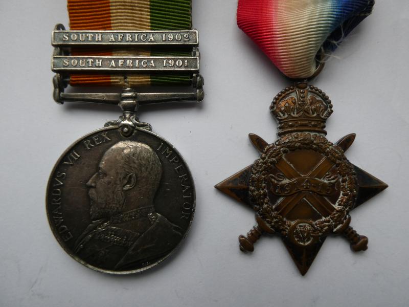 KINGS SOUTH AFRICA MEDAL AND 1914/15 STAR-TO MOORE-NORFOLK REGT-WOUNDED AT HARTEBEESTAN MARCH 3RD 1902-KILLED IN ACTION ON 23RD APRIL 1917 WITH THE 1ST BTN-FROM BRISLEY, ELMHAM, NORFOLK