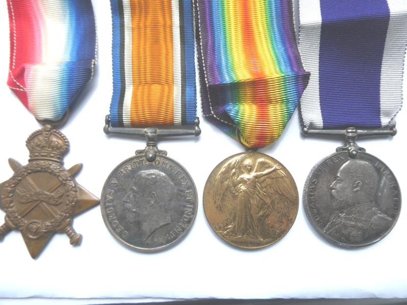1914/15 STAR TRIO-LONG SERVICE GROUP OF FOUR TO GEORGE DALE- BOATSWAIN- ROYAL NAVY-H.M.S HINDUSTAN ON LONG SERVICE MEDAL