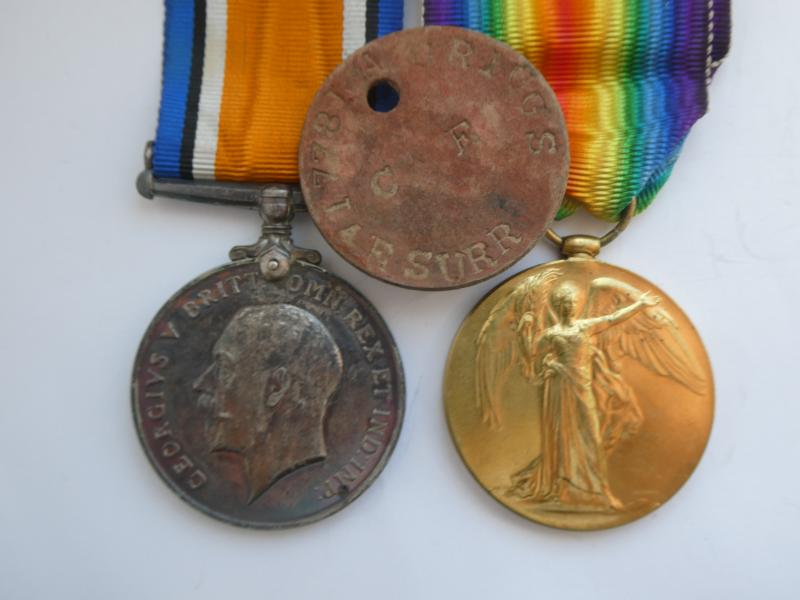 BRITISH WAR AND VICTORY MEDALS-TO GRIGGS-EAST SURREY REGT-KILLED IN ACTION ON 24TH SEPTEMBER 1916