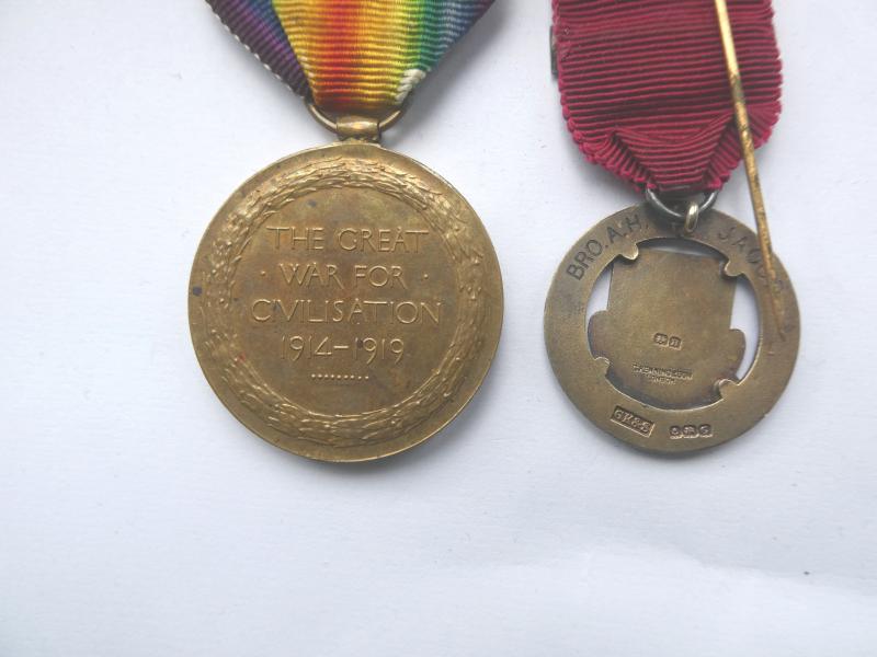 VICTORY MEDAL TO A H JACOB- MENTIONED IN DESPATCHES WITH THE LIVERPOOL REGT-COMMISSIONED INTO THE MANCHESTER REGT-LATER TAKEN AS A PRISONER OF WAR 16TH APRIL 1918