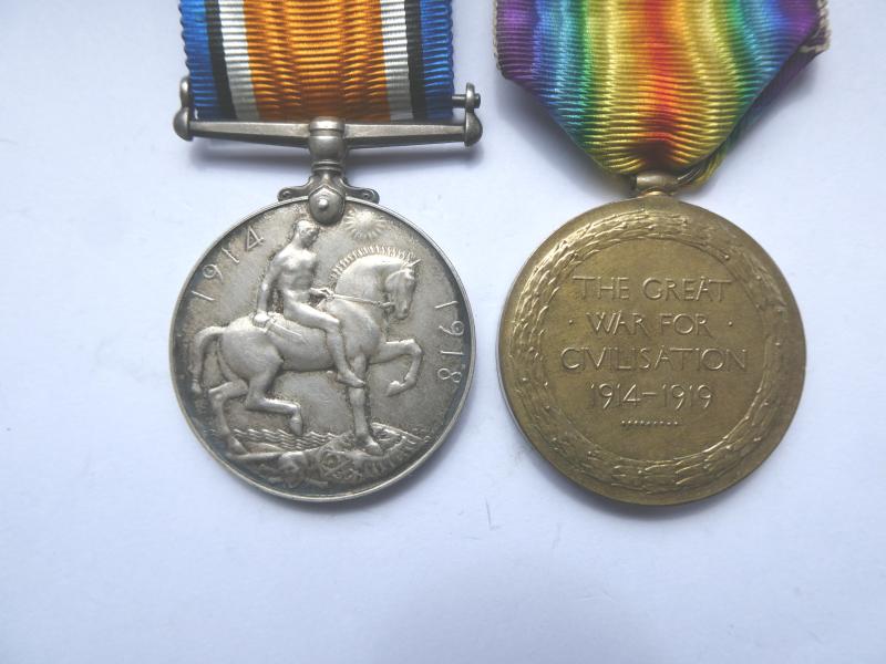 BRITISH WAR AND VICTORY MEDALS-TO WOODS-SUFFOLK REGT-KILLED IN ACTION ON 28TH FEBRUARY 1917-FROM RENDHAM-SAXMUNDHAM SUFFOLK