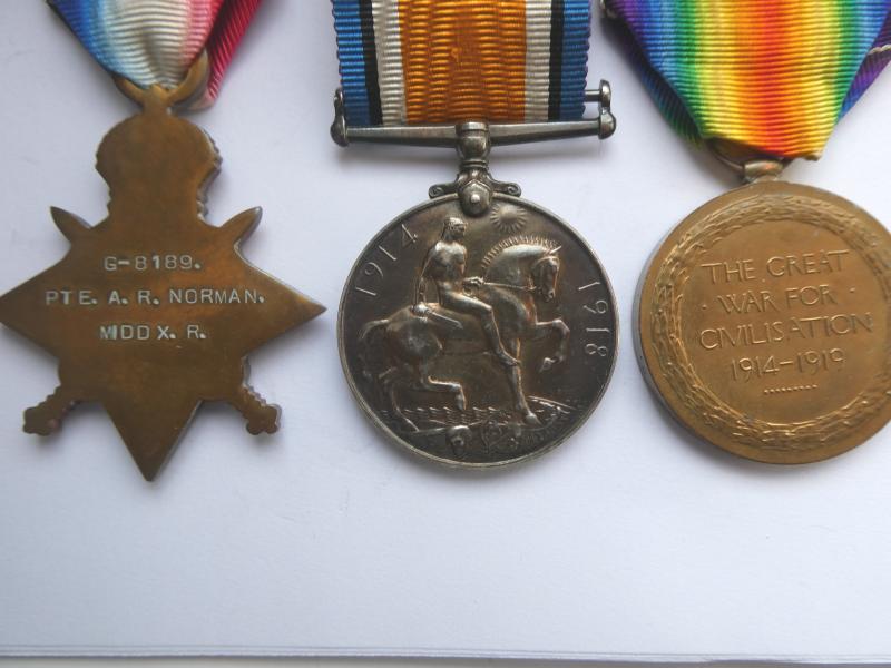 1914/15 STAR TRIO TO NORMAN-MIDDLESEX REGT-KILLED IN ACTION ON 18TH AUGUST 1916