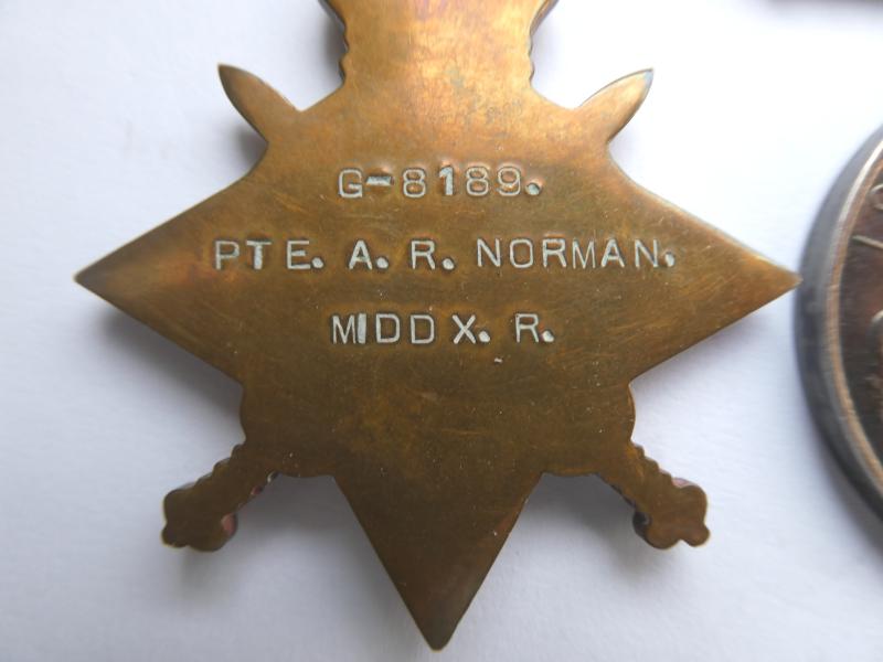 1914/15 STAR TRIO TO NORMAN-MIDDLESEX REGT-KILLED IN ACTION ON 18TH AUGUST 1916