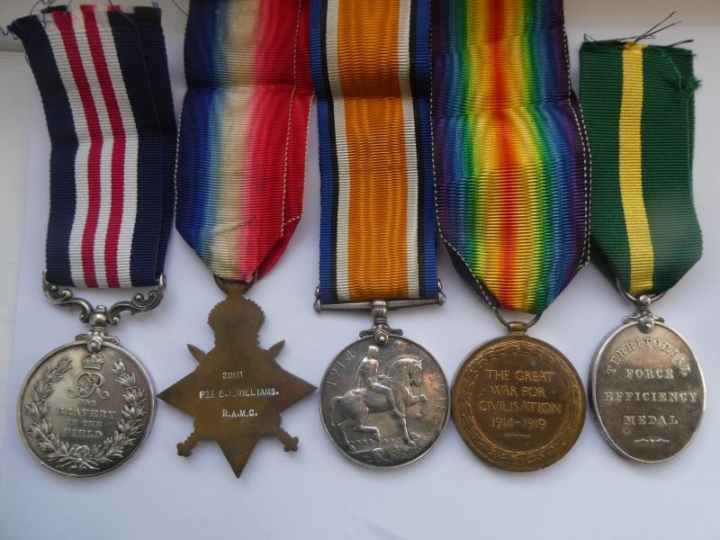 MILITARY MEDAL -1914 STAR TRIO AND LONG SERVICE GROUP TO WILLIAMS-R.A.M.C.