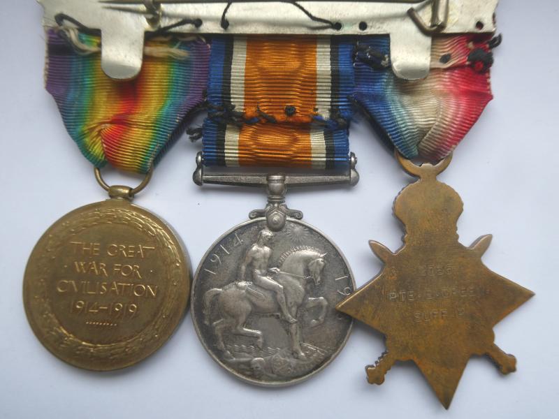 1914/15 STAR TRIO TO GREEN-SUFFOLK YEOMANRY AND SUFFOLK REGT