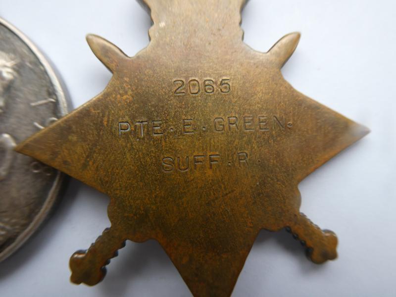 1914/15 STAR TRIO TO GREEN-SUFFOLK YEOMANRY AND SUFFOLK REGT
