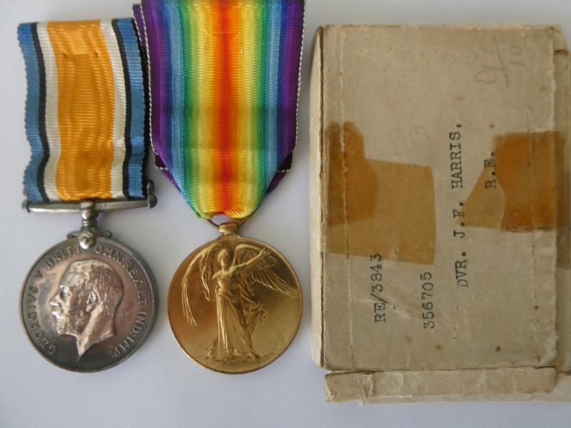BRITISH WAR AND VICTORY MEDALS TO HARRIS ROYAL ENGINEERS