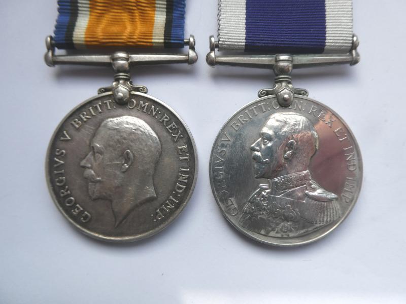 BRITISH WAR MEDAL AND LONG SERVICE MEDAL TO HILLIER-(OR GHILLYER)ROYAL NAVY-SERVED WW1 ON H.M.S.TIGER AND SAW ACTION AT DOGGER BANK AND JUTLAND