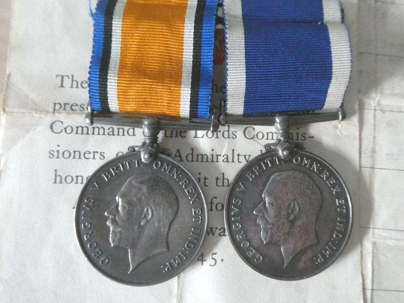 LONG SERVICE NAVAL GROUP OF 7 TO LEADING TELEGRAPHER RUMSBY-H.M.S. ROYAL OAK ON HIS LONG SERVICE MEDAL-FROM SOMERLEYTON SUFFOLK